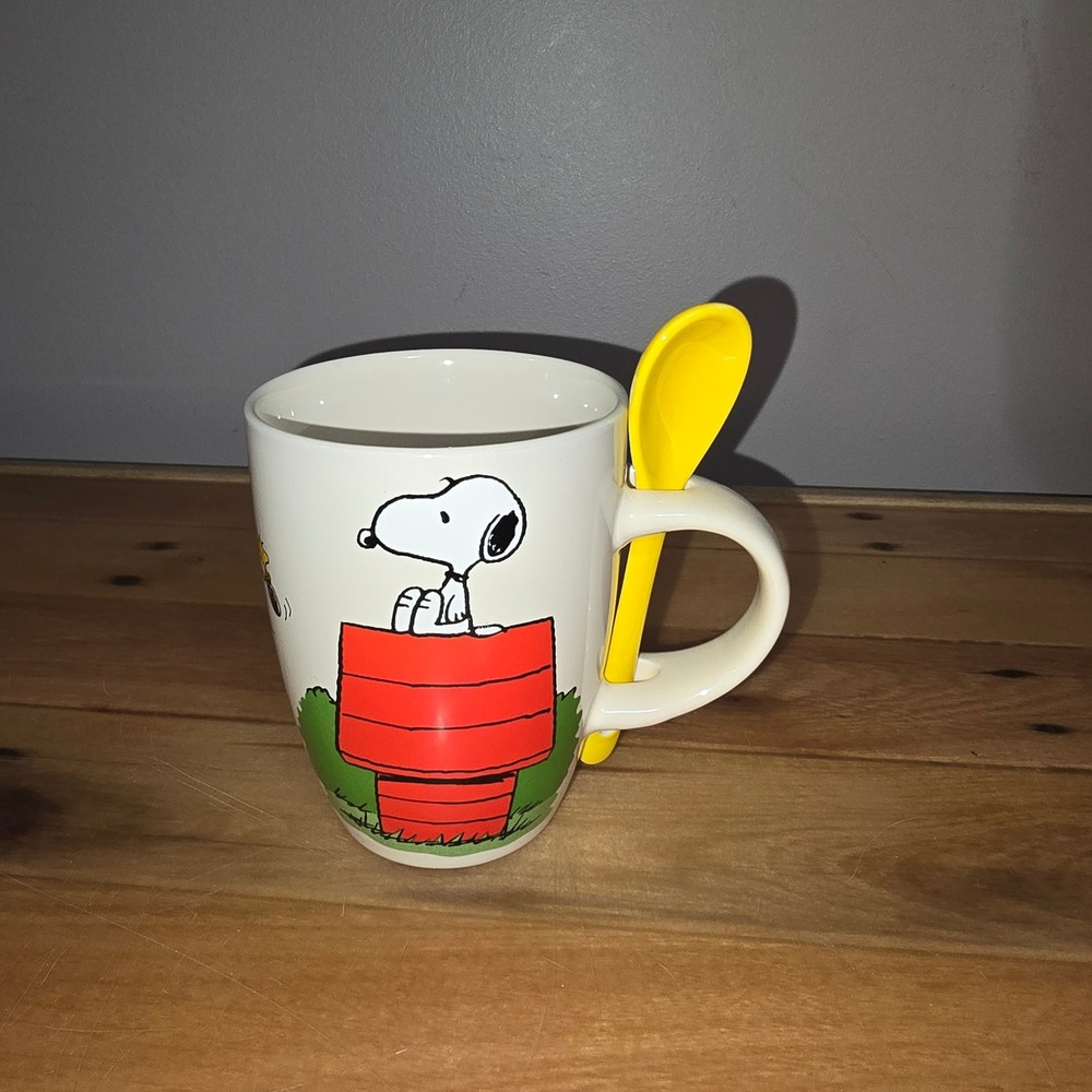 Peanuts Snoopy Doghouse Ceramic Mug with Matching Yellow Spoon 12oz CultureFly